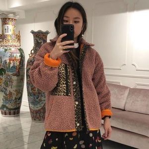 Rarest Sandy Liang Leopard Fleece in Dusty Pink